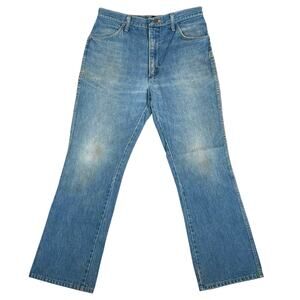 Vintage Rustler 80s Blue Denim Jeans Made In USA Distressed Faded Bootcut 32x29